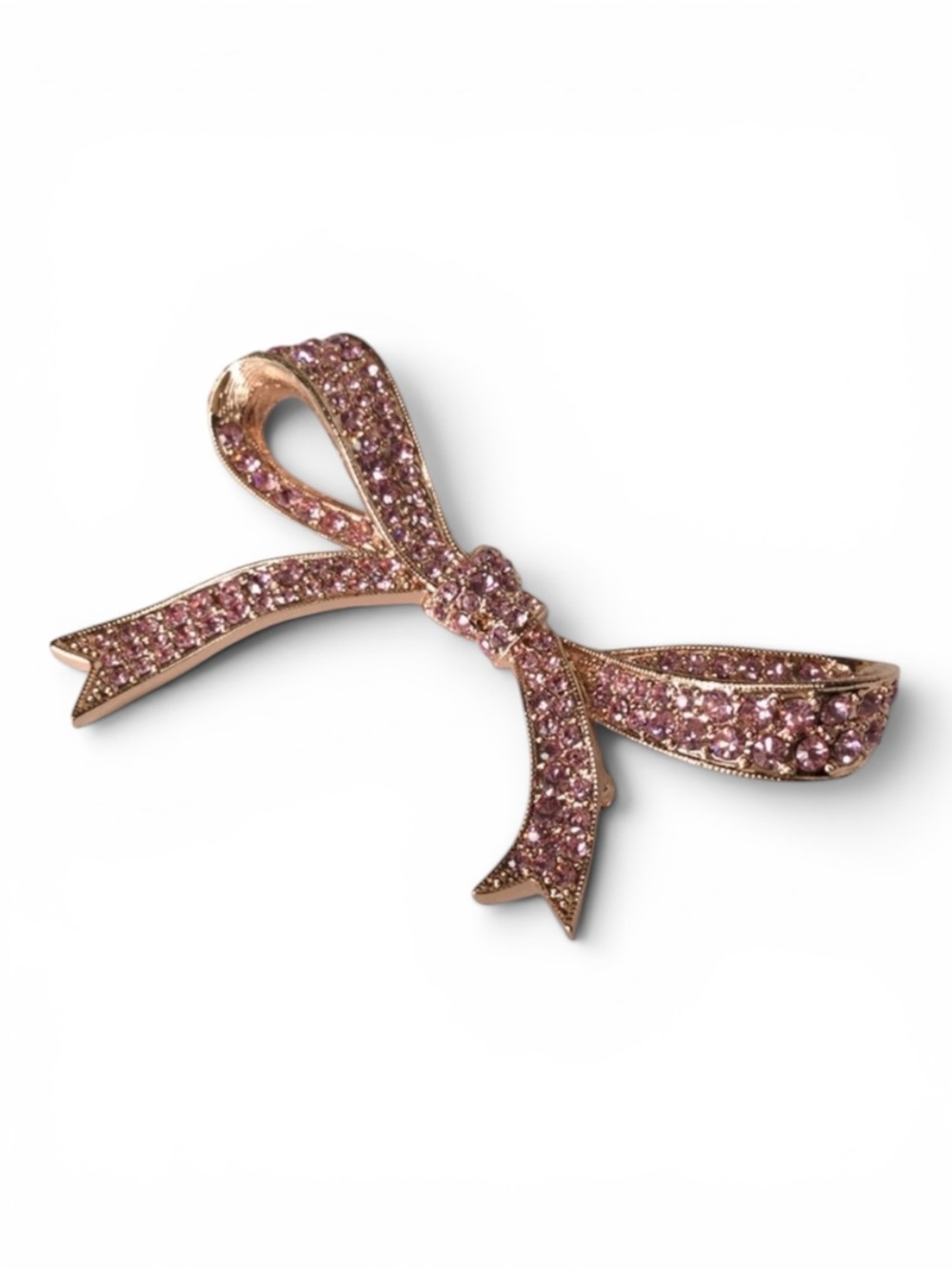 Vintage KJL Rosegold Tone Pink Pavé Bow Brooch - New Old Stock - Picture 5 of 13